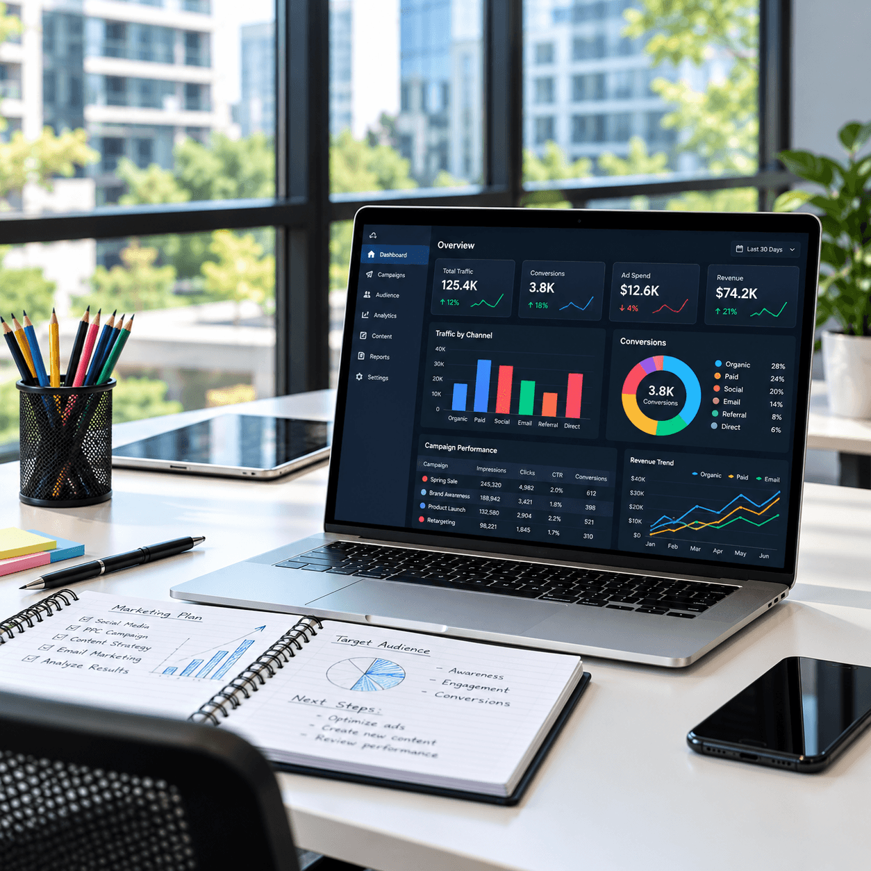 Digital marketing analytics on a laptop